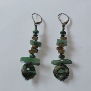 New 2-3/4 Inch Jasper & Adventurine Beaded Earrings